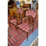Pair of Edwardian Walnut Slatback Dinning Chairs with Upholstered Seat and Padded Back