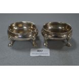 Pair of Hallmarked Silver Salts on Pad Feet - Approx 150g