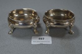 Pair of Hallmarked Silver Salts on Pad Feet - Approx 150g