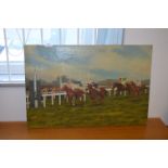 Oil Painting on Canvas - Horse Racing Scene "At The Winning Post" Signed COL