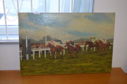 Oil Painting on Canvas - Horse Racing Scene "At The Winning Post" Signed COL