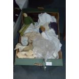 Box Containing Cotton Night Dress Ware, Pelham Puppet, Wood Head Doll, etc.