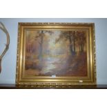 Gilt Framed Oil on Canvas - Continental Woodland Scene