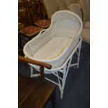 Cream Painted Wicker Cradle on Stand