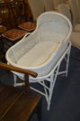 Cream Painted Wicker Cradle on Stand