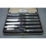Cased Set of Six Hallmarked Silver Handled Knives - Sheffield 1937