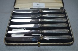Cased Set of Six Hallmarked Silver Handled Knives - Sheffield 1937