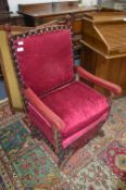 Victorian Brass Buttoned Upholstered Throne Chair
