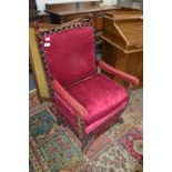 Victorian Brass Buttoned Upholstered Throne Chair