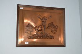 Framed Copper Embossed Picture - Stag signed Ian.M