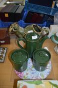 Stoneware Frog Watering Can, Green Teapot Set and