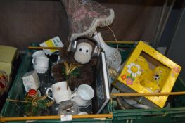 Two Boxes of Assorted Dinnerware, Mugs, Glassware,