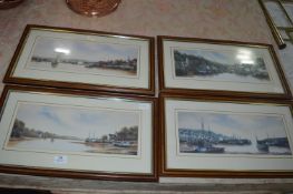 Set of Four Framed Coloured Prints - Harbour Scene