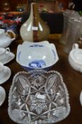 Large Glass Lamp, Blue & White Bowl and a Glass Fr