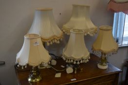 Five Assorted Brass & Onyx Table Lamps with Shades