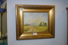 Gilt Framed Oil Painting on Canvas - Country Farm