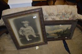Victorian Oak Framed Photograph and Oak Framed Print - River Scene