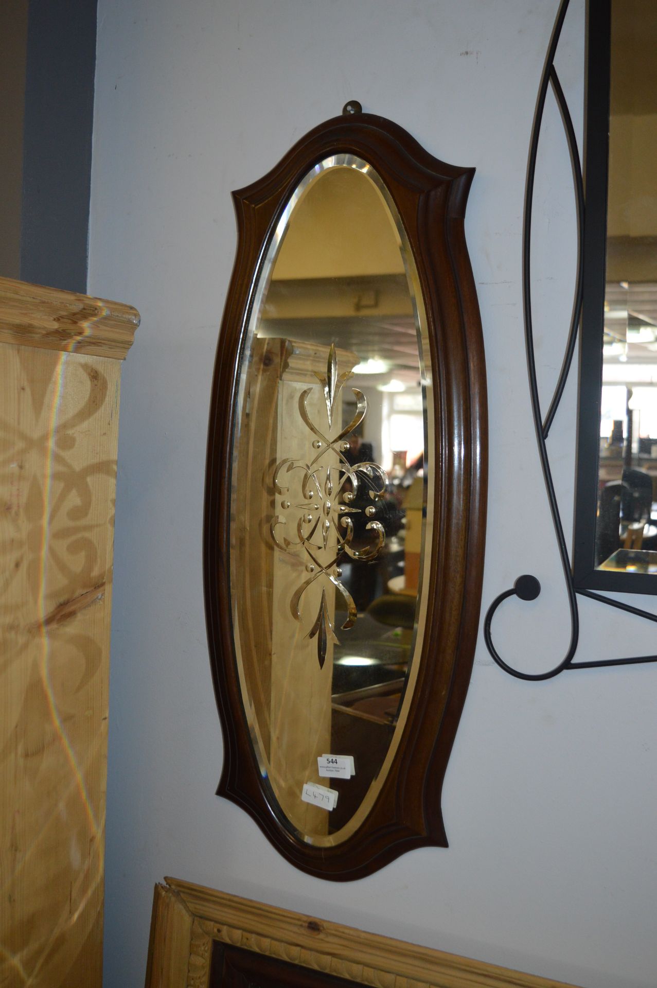 Mahogany Framed Oval Beveled Edge Wall Mirror