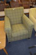 Green Checked Pattern Upholstered Armchair