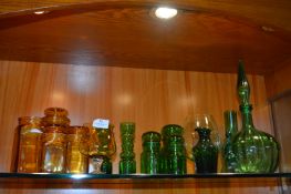 Amber & Green Glassware; Vases, Containers, Jugs,
