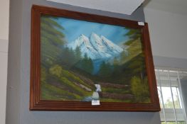Framed Oil Painting - Alpine Mountainscape