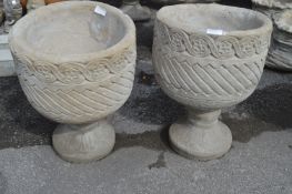 Pair of Reconstituted Limestone Planters with Bask