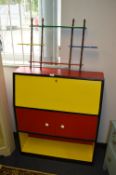 *Red & Yellow Painted Shabby Chic Bureau and Wall Trinket Shelve