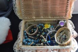 Small Trinket Basket and Contents of Costume Jewel