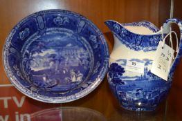 Blue & White Pottery Jug & Wash Bowl Set