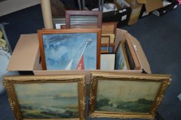 Box Containing Framed Prints and Watercolours, etc