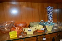 Selection of Coloured Glassware; Vases, Dishes, Ju
