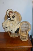 Porcelain Headed Doll with Basket Chairs