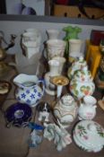 *Table Lot of Pottery Including Vases, Lidded Jars,