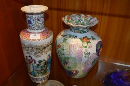 One Floral and One Oriental Vases