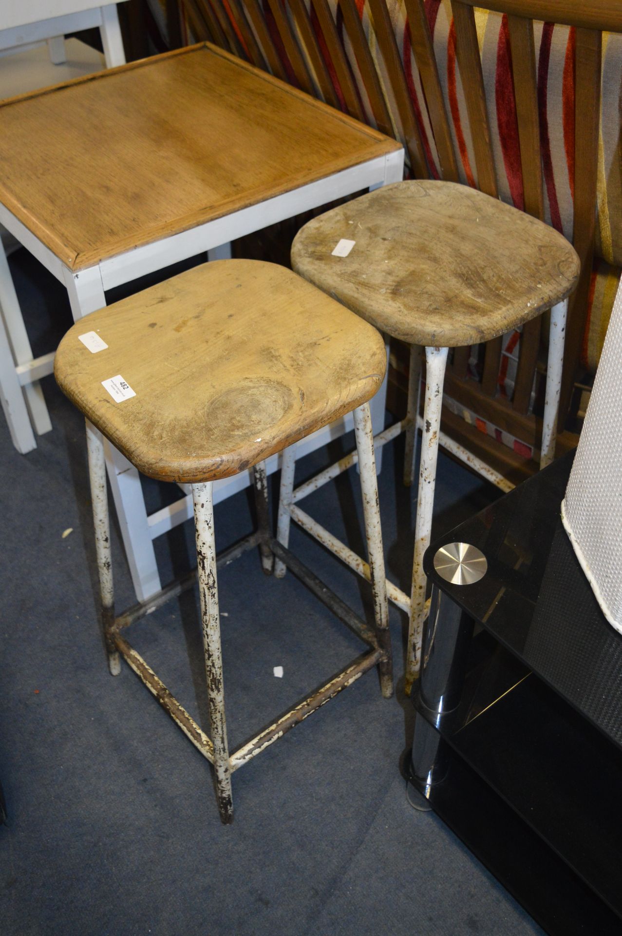 Pair of Elm Seated Tubular Metal 1950's Bar Stools