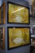 Pair of Ebonised Framed Prints - Woodland River Sc