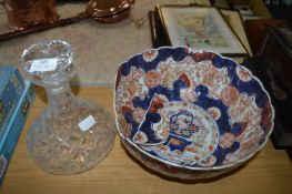 Cut Glass Ships Decanter and a Large Chinese Bowl