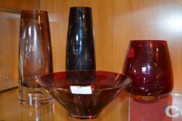 *Three Coloured Glass Vases and a Bowl