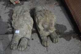 Pair of Concrete Lion Ornaments
