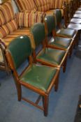 *Set of Four 1940's Walnut Green Vinyl Seated Dining Chairs