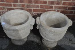 Pair of Reconstituted Limestone Planters with Bird