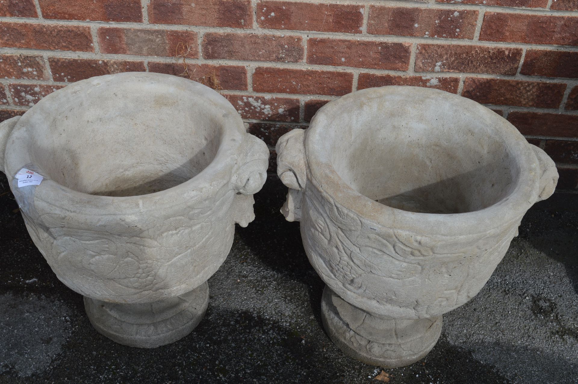 Pair of Reconstituted Limestone Planters with Bird