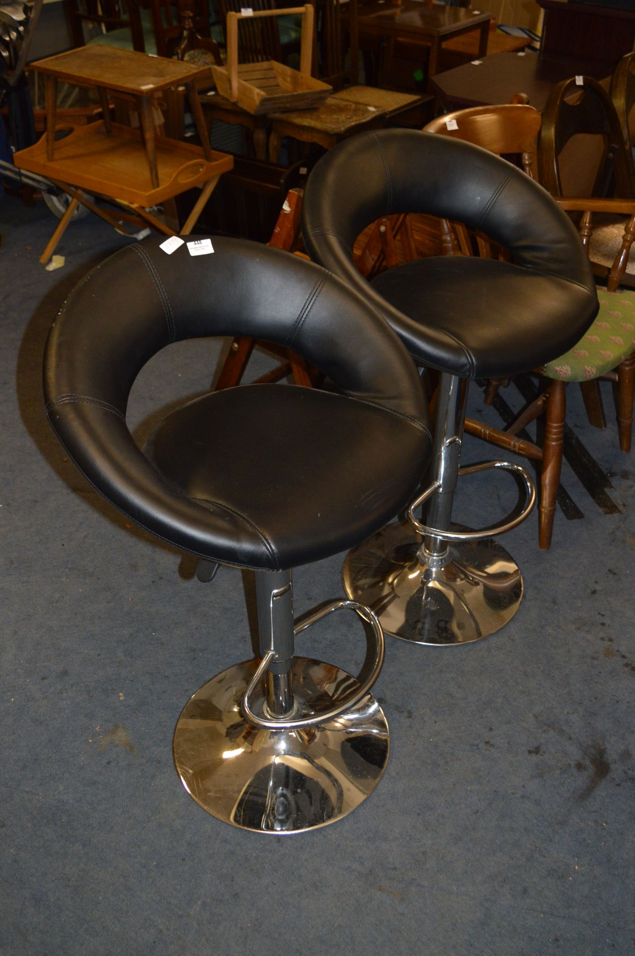 Pair of Black Vinyl & Chrome Gas Lift Bar Stools