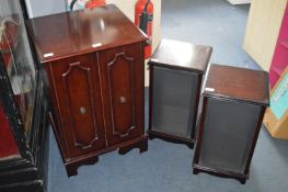 Mahogany Effect Hi-Fi Cabinet with Pair of Speaker