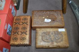 Three Carved Wood Trinket Boxes