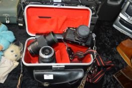 Chinon CM/4 SLR Camera with Lenses and Travel Case