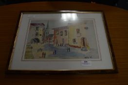 Small Framed Water Colour - Continental Street Sce