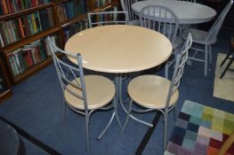 *Light Oak Effect Circular Topped Dining Table Three Tubular Metal Chairs