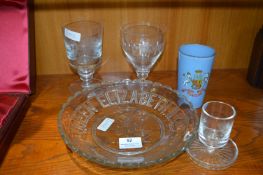 Elizabeth II Commemorative Dish and Goblets etc.