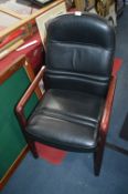 Set of Five Gordon Russell Black Leather Rosewood Framed Boardroom Chairs
